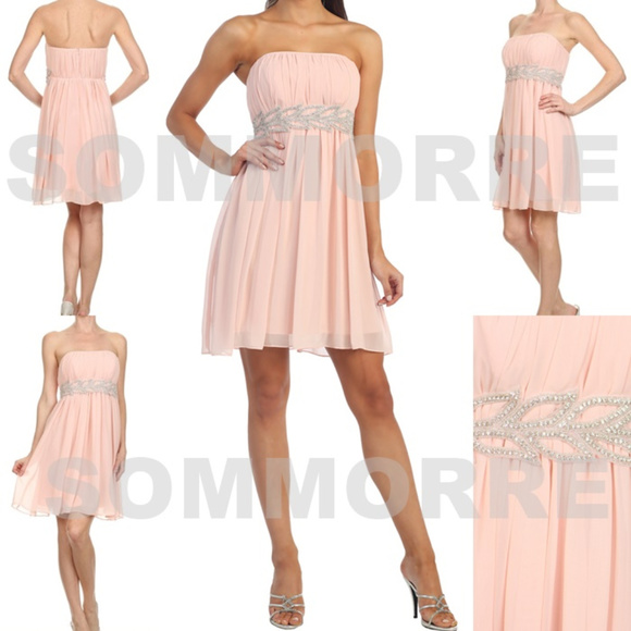 Sheer Blush Strapless Chiffon Rhines Prom - Picture 7 of 14
